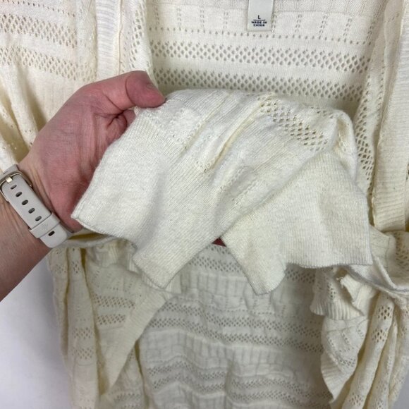 Banana Republic White Eyelet Knit Cardigan Sweater Size Large Open Front Minimal - Picture 5 of 13